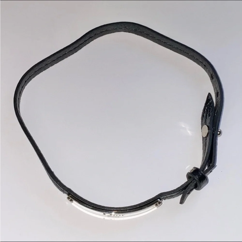 Dior Beauty Black Faux Leather Double Wrap Around Bracelet with Silver